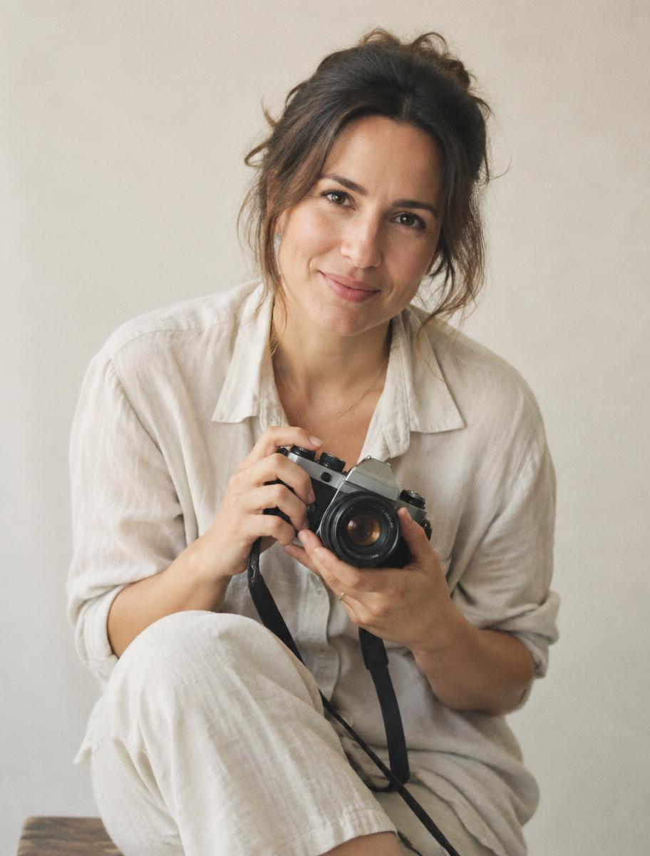 Ritratto di Cristina Álvarez con la sua macchina fotografica